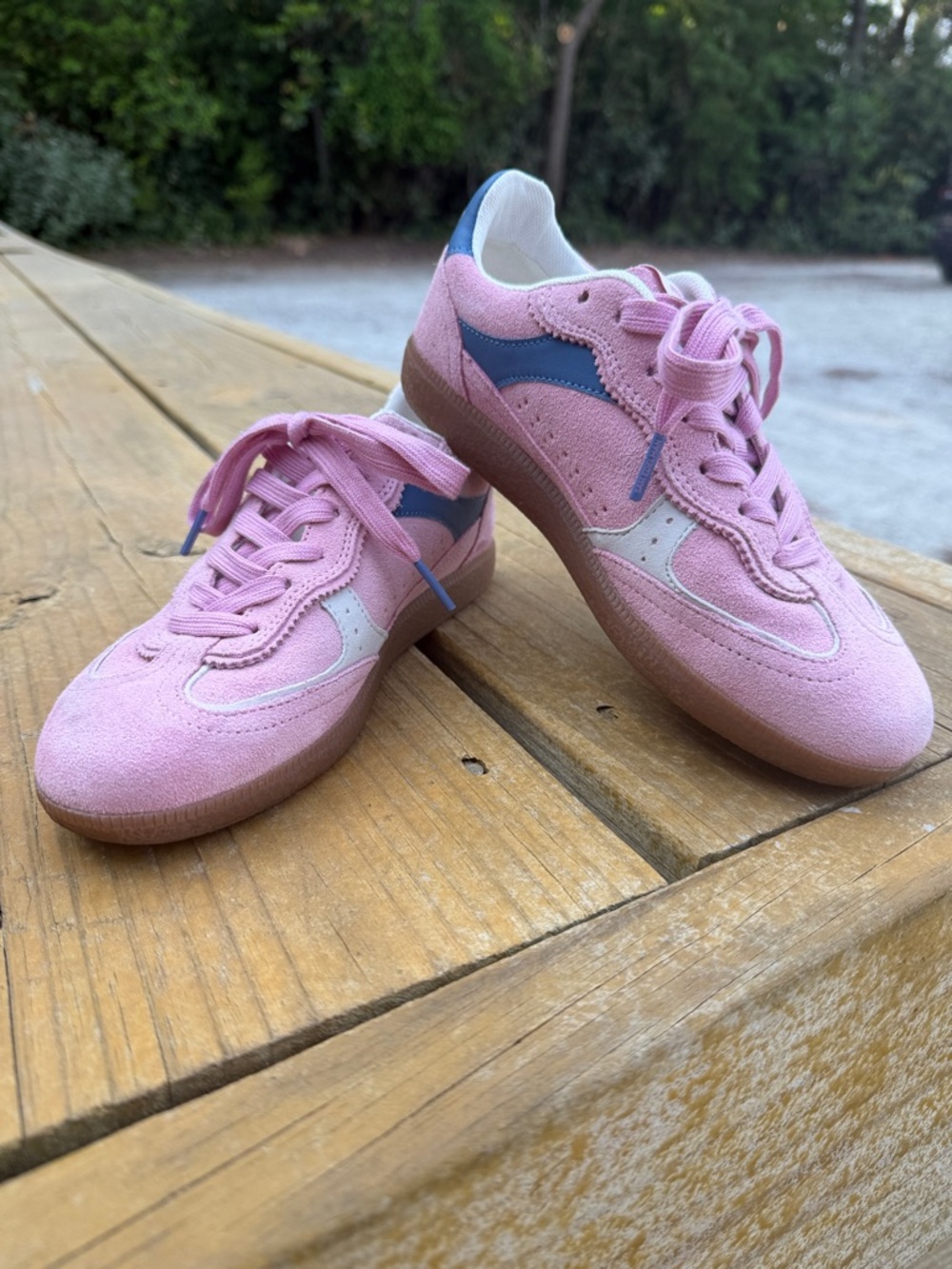 Sam Edelman Pink Suede Sneakers with Blue and White Accents